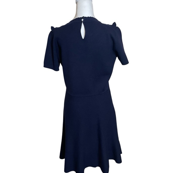 Draper James Sheer Yoke A-Line Sweater Dress Navy Blue Medium Modest Neutral - Picture 6 of 14